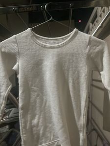 Comfortable White Ribbed Long Sleeve Top