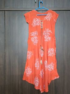 Orange Kurta with White Floral Print