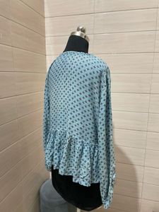 Blue Printed Peplum Top