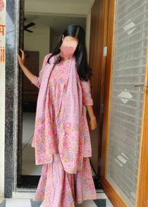 Pink Floral Kurta Sharara Set
