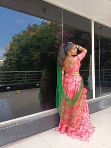 handmade Pink Floral Lehenga Choli