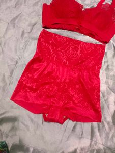 Red Lace Bra and High-Waisted Shorts Set