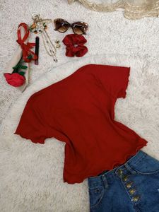 Charming Red Cuffed Sleeve Top