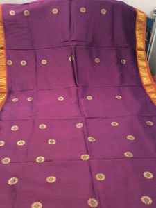 Elegant Purple Silk Saree with Golden Border