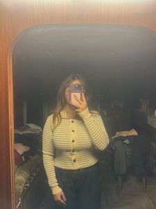 Striped Knit Button-Down Top