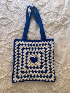 Crochet Heart Granny Square Tote Bag