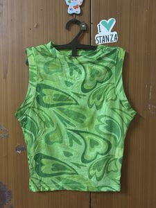Green Y2K Pattern Sleeveless Mesh Top