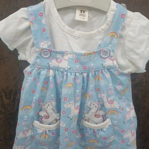 dungree style frock from toffyhouse for baby girl. white and blue . wore only once. recently purchased.  size 1 to 3 months