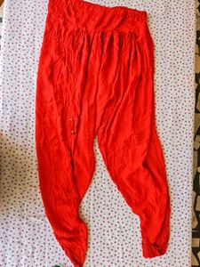 Floral top with Red Dhoti Pants