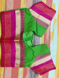 Parrot Green Saree with Pink Border