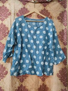 Blue Polka Dot Relaxed Fit Top