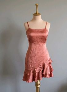 newme satin beautiful ruffle peach dress for par