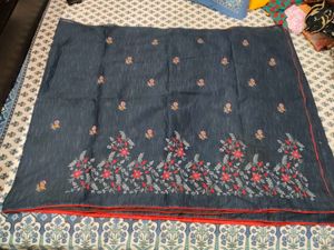 Elegant Dark Blue Embroidered Saree✨💙♥️