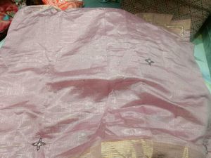 Elegant Pink Saree with Golden Stripes