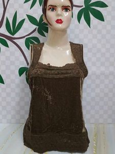 (300)Vintage Brown Lace Tank Top