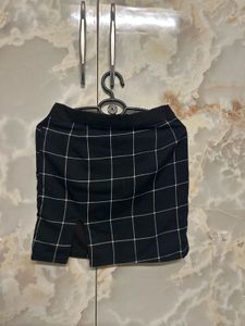 Black Grid Mini Skirt with Side Slit