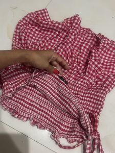Red Gingham Smocked Camisole Top