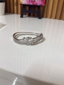 Elegant Silver Bangle Bracelet with Crystals