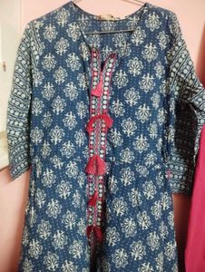 Blue Printed Kurta with Pink pant
