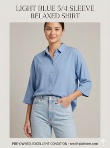 Light Blue Relaxed Fit 3/4 Sleeve Shirt