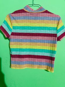 Vibrant Striped Mock Neck Top