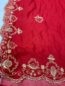 cut work  Red Embroidered Saree