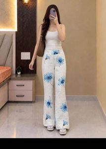 White Floral Wide Leg Pants