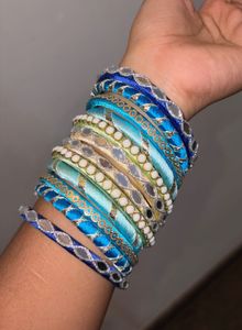 Set of 12 Silk Thread Bangles with Mirror Work