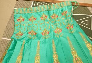 Teal &amp; Gold Embroidered Lehenga