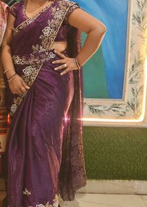 Elegant Purple Embroidered jimmy choo Saree