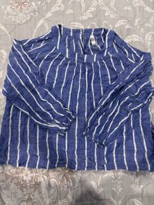 Blue and White Striped Casual Top