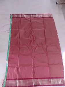 Peach Silk Saree with Maroon Border