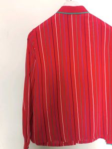 Red Striped Button-Up Blouse