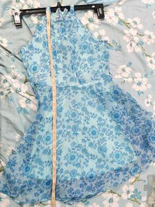 Global Desi Blue Floral Halter A line Kids Dress