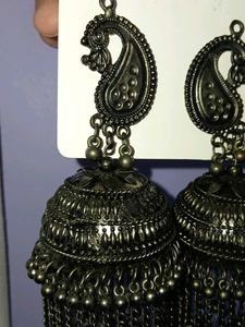 Oxidized Silver Jhumka Earrings
