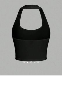 Y2k Ribbed Black Halter Neck Top