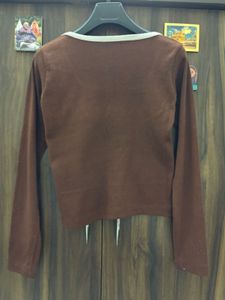 Brown Ribbed Square Neck Top