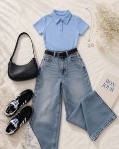 🦋Sky Blue Ribbed Polo Tee