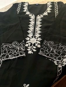 Elegant Black Kurta Set with White Embroidery