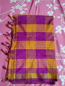 Vibrant Purple & Yellow Checkered Saree