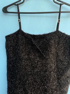 Cozy Black Fuzzy Spaghetti Strap Top