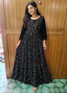 Black Embroidered Ethnic Gown with Dupatta
