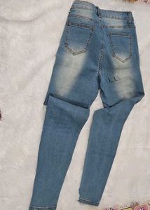 Distressed Blue High Waist Denim Jeans