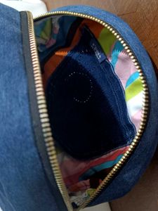 Handmade Upcycled Denim Round Sling Bag with Flora