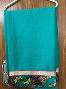 Teal Saree with Floral Border