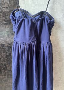 Elegant Strapless Ruched Navy Dress