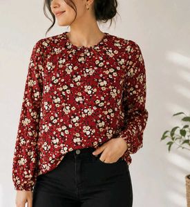 Burgundy Floral Print Top
