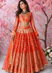 Stunning Orange & Gold Brocade Lehenga Choli