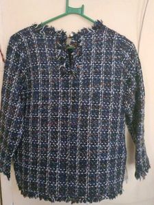 Stylish Tweed Jacket with Frayed Edges