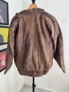 Brown Leather Bomber Jacket